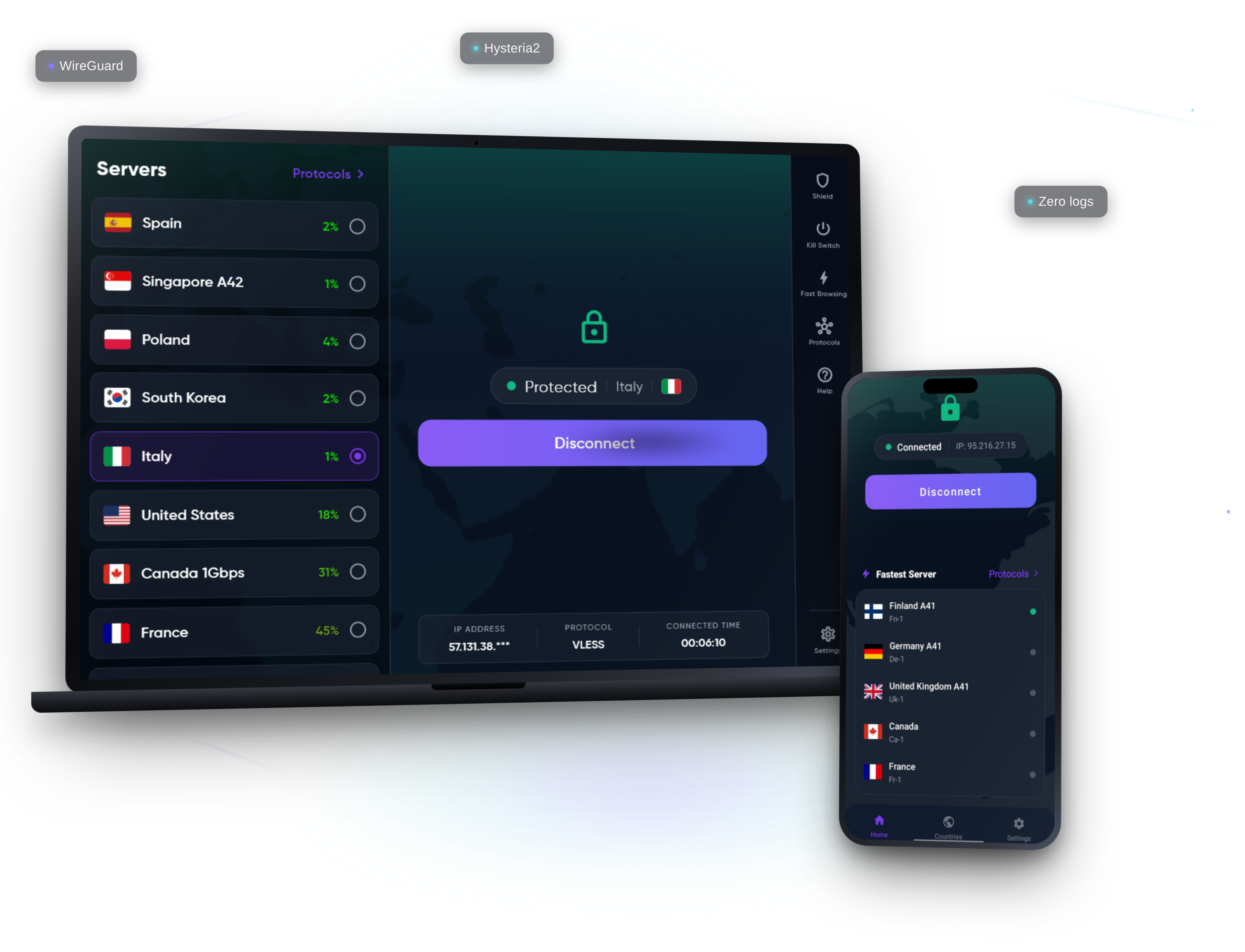 CapVPN on Android, iOS, Windows and macOS