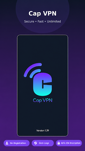 CapVPN splash screen with one-tap connect