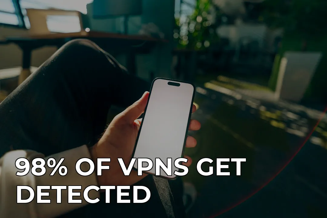 Person holding a blank screen smartphone indoors — 98% OF VPNS GET DETECTED